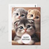 Carte postale d'anniversaire avec trois chatons (Devant / Derrière)