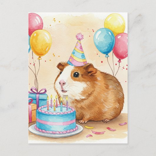 Carte postale d'anniversaire avec un adorable coch (Devant)