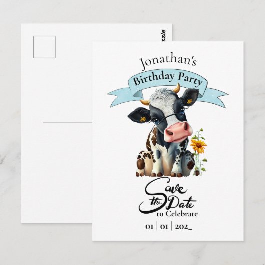 Carte postale d'anniversaire Black Cow Birthday Bo (Devant / Derrière)