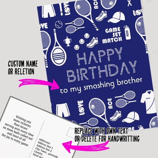 Carte postale d'anniversaire Blue Tennis 🎾