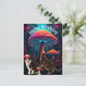 Carte postale d'anniversaire Champignons et chats  (Debout devant)