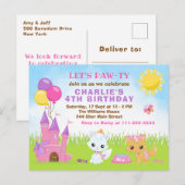 Carte postale d'anniversaire Château Rose Chat Cha (Devant / Derrière)