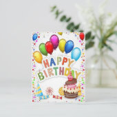 Carte postale d'anniversaire colorée Joyeux Annive (Debout devant)