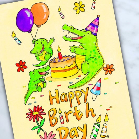 Carte postale d'anniversaire Crocodile mignon