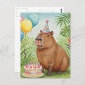 Carte postale d'anniversaire de capybara mignon (Devant / Derrière)