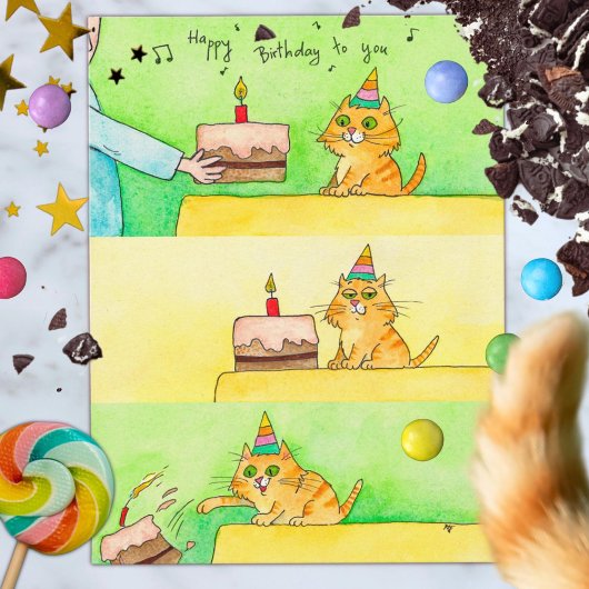 Carte postale d'anniversaire de chat drôle 