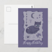 Carte postale d'anniversaire de chat nocturne fant (Devant / Derrière)
