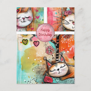 Carte postale d'anniversaire de chats colorés