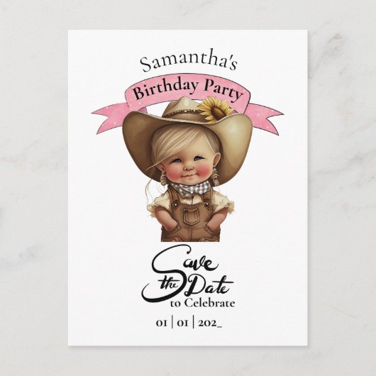 Carte postale d'anniversaire de Cowgirl mignonne (Devant)