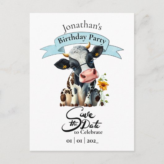 Carte postale d'anniversaire de garçon de vache no (Devant)