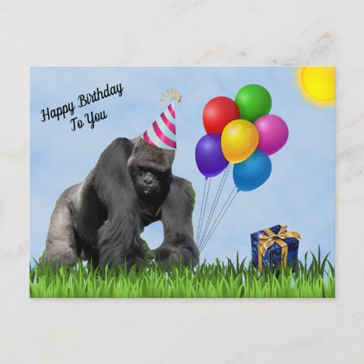 Carte postale d'anniversaire de gorille aimant s'a (Devant)