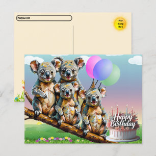 Carte postale d'anniversaire de la famille Koala P