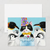 Carte postale d'anniversaire de manchots au chat s (Devant / Derrière)