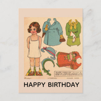 CARTE POSTALE D'ANNIVERSAIRE DE POUPÉE EN PAPIER V