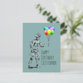 Carte postale d'anniversaire de robot avec ballons (Debout devant)