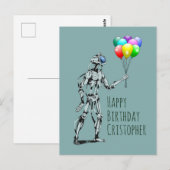 Carte postale d'anniversaire de robot avec ballons (Devant / Derrière)