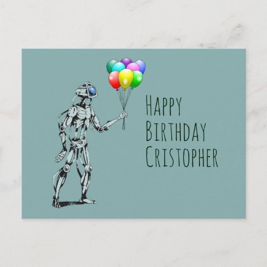 Carte postale d'anniversaire de robot avec ballons (Devant)