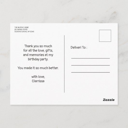 Carte postale d'anniversaire de Script moderne (Dos)