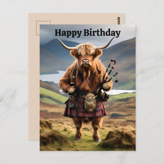Carte postale d'anniversaire de vache des Highland (Devant / Derrière)