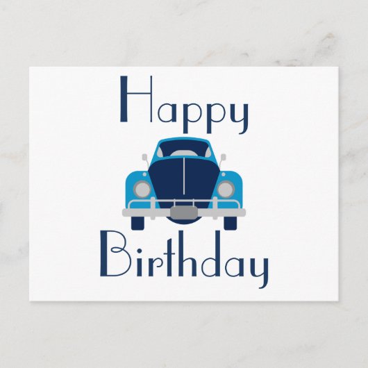 Carte postale d'anniversaire de voiture bleue (Devant)