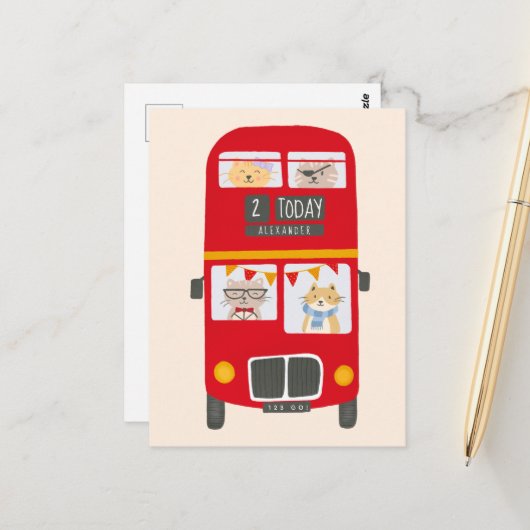 Carte postale d'anniversaire du bus rouge (Devant/Arrière en situation)