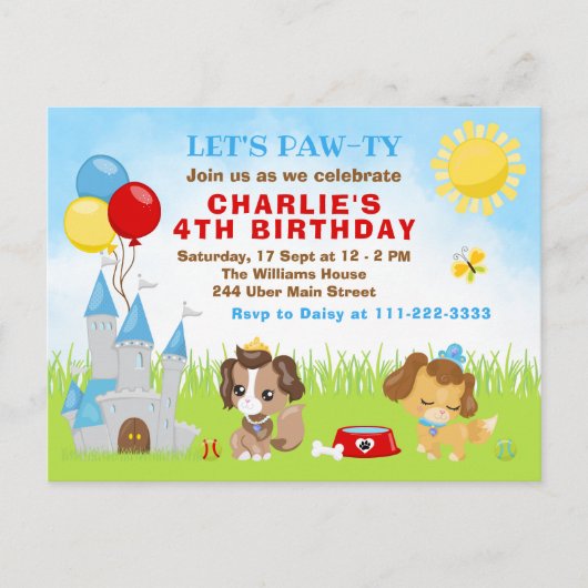 Carte postale d'anniversaire du château de chiens (Devant)