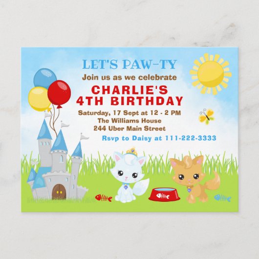 Carte postale d'anniversaire du château des chaton (Devant)