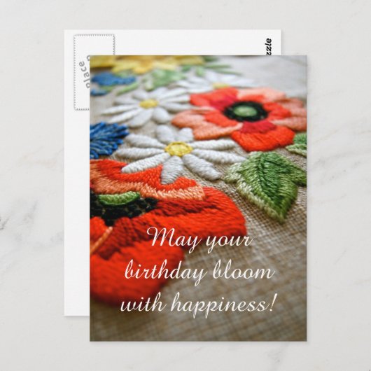 Carte postale d'anniversaire en broderie (Devant / Derrière)