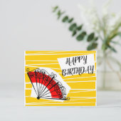 Carte postale d'anniversaire éventail espagnol en  (Debout devant)