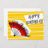 Carte postale d'anniversaire éventail espagnol en  (Devant / Derrière)