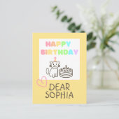 Carte postale d'anniversaire féérique avec un chat (Debout devant)