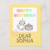 Carte postale d'anniversaire féérique avec un chat (Devant)