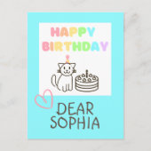 Carte postale d'anniversaire féérique avec un chat (Devant)