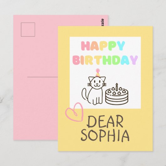 Carte postale d'anniversaire félin arc-en-ciel (Devant / Derrière)