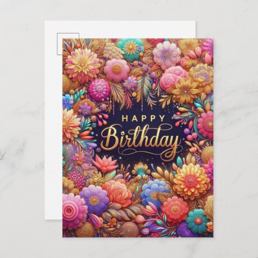 Carte postale d'anniversaire florale (Devant / Derrière)