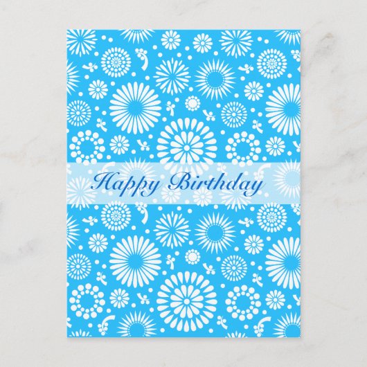 Carte postale d'anniversaire florale bleue vintage (Devant)