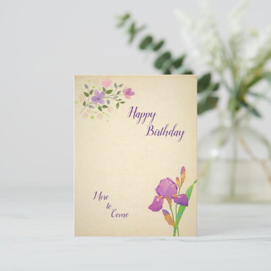 Carte postale d'anniversaire florale en papier sem (Debout devant)