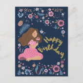 Carte postale d'anniversaire joyeux bleue avec fle (Devant)