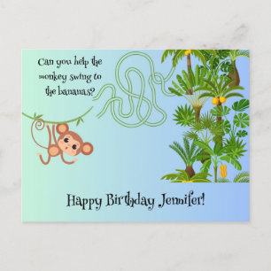 Carte postale d'anniversaire labyrinthe singe et b