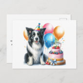 Carte postale d'anniversaire mignonne Border Colli (Devant / Derrière)