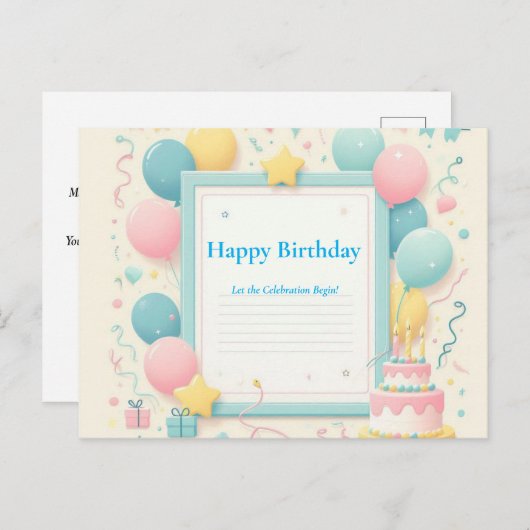 Carte postale d'anniversaire minimaliste – Cadre p (Devant / Derrière)