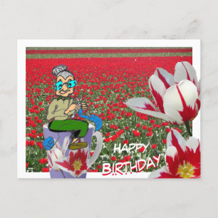 Carte postale d'anniversaire Mug Femme au tricot s