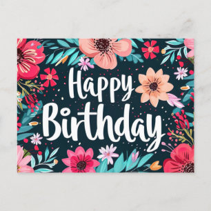 carte postale d'anniversaire multicolore avec cart