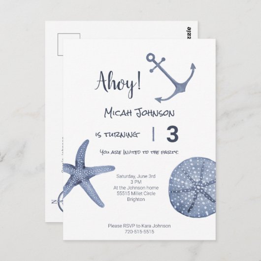 Carte postale d'anniversaire nautique Tout âge (Devant / Derrière)