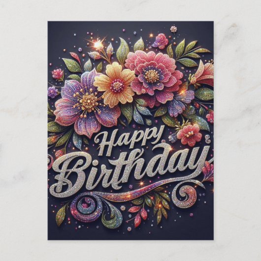 Carte postale d'anniversaire : paillettes colorées (Devant)