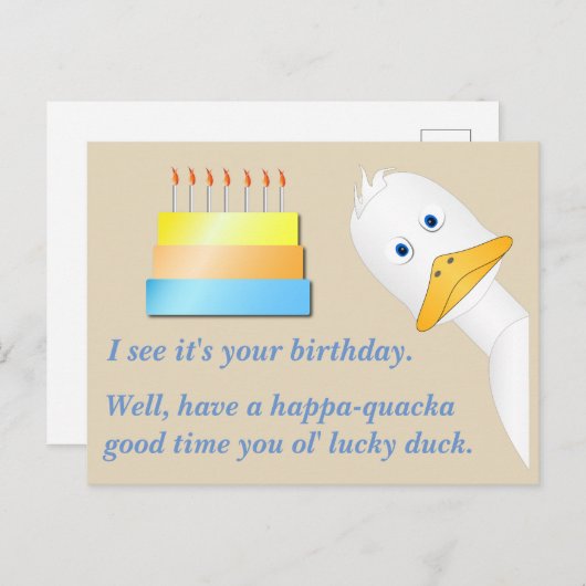 Carte postale d'anniversaire Peeking Duck (Devant / Derrière)