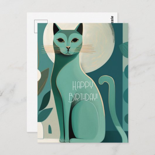 Carte postale d'anniversaire pour chat de milieu d (Devant / Derrière)
