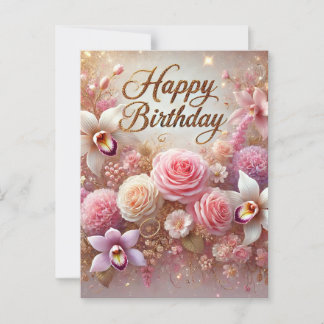 Carte postale d'anniversaire rose
