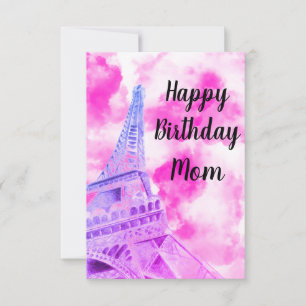 Carte postale d'anniversaire rose de la Tour Eiffe