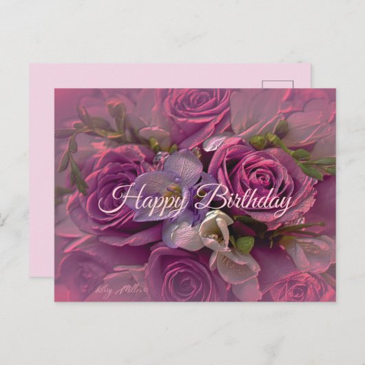 Carte postale d'anniversaire Rose Pourpre (Devant / Derrière)